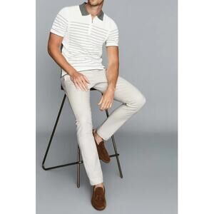 Reiss Reno Striped 1/4 Zip Neck Knitted Polo Shirt| Workwear Preppy Statement